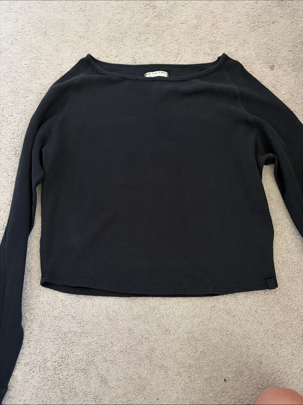 Free People Black Ribbed Long-Sleeve Top